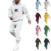 Men's Solid Color Flag Print Hooded Universal Versatile Hooded Sweatshirt Sweatpants Casual Sports Suit