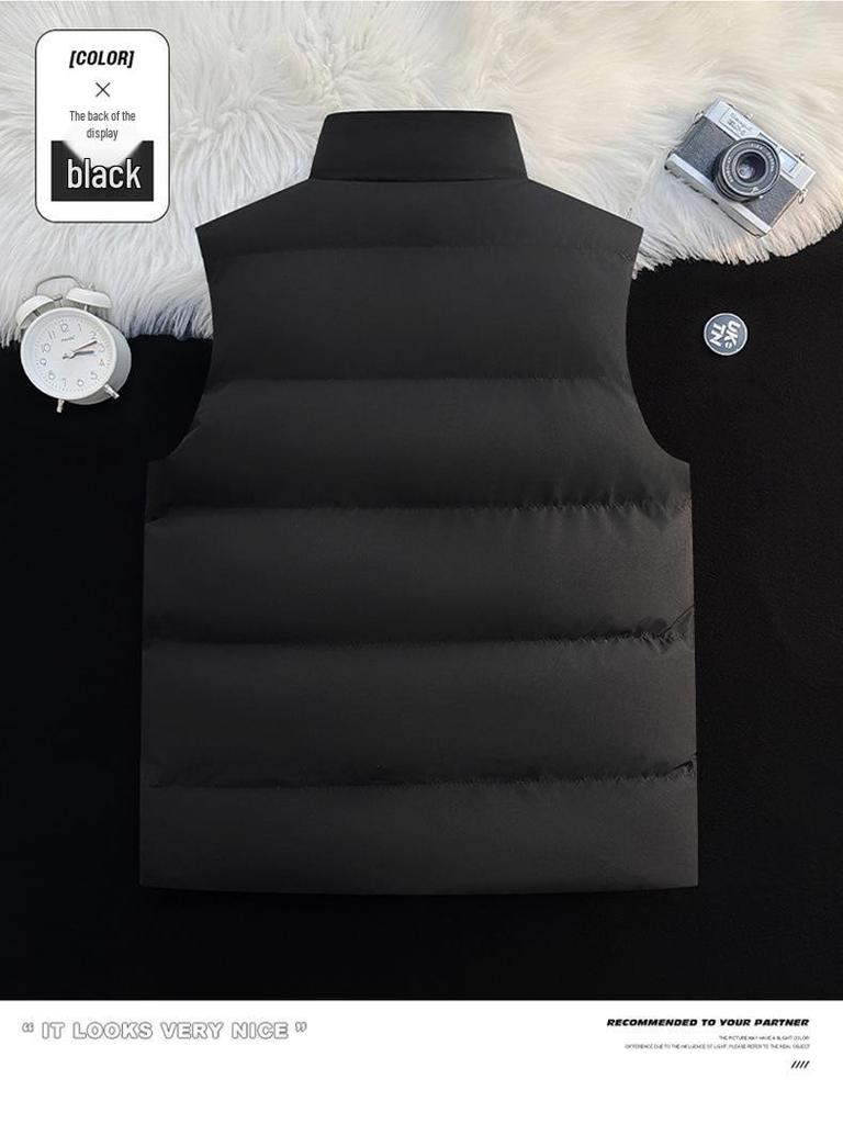 Men's Winter Stand Collar Thick Cotton Vest: Trendy, Windproof, Pure Color, Warm Shawl Jacket