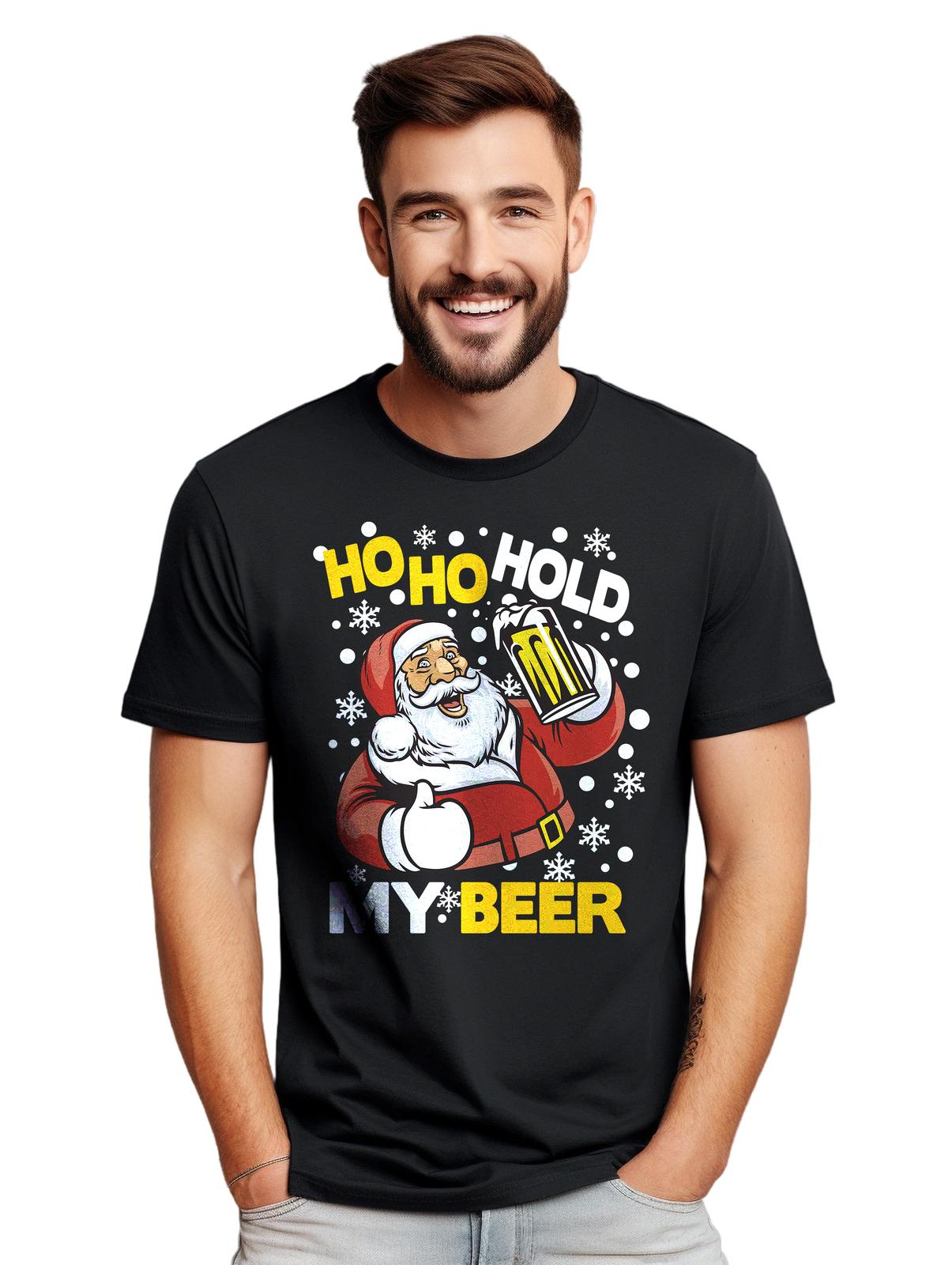 

Ho Ho Hold My Beer! Funny Santa Claus T-Shirt Mens Womens Tees Top for the Naughty List. Perfect for S