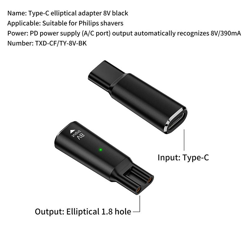 1Pcs 5V/4.3V/8V/15V USB-C Adapter For Philips Shaver Charging Connector Type-C To Hair Clipper Charger Adapter With Indicator