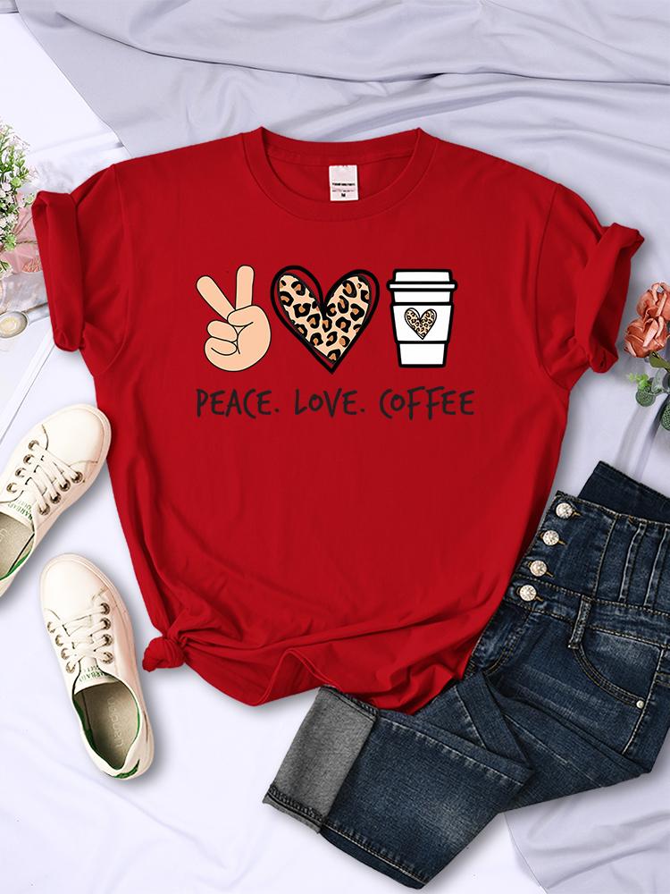 

Женские футболки с принтом «Peace Love Coffee», хлопковые футболки высокого качества, фирменные дышащие футболки, уличные футболки с круглым вырезом для женщин M