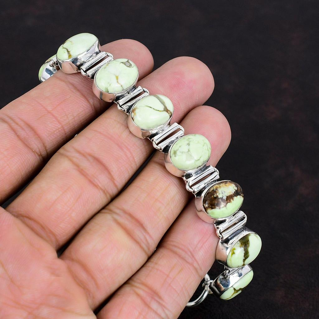 Lemon Chrysoprase Gemstone Bracelet 925 Sterling Silver Bracelet Adjustable Chain Bracelet Antique Jewelry Gifts For Wife Handmade Bracelet