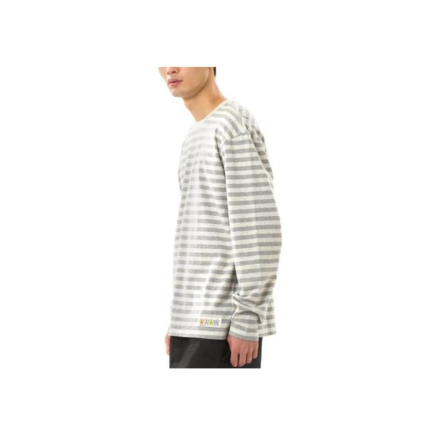 Vans X Sandy Liang Color-Block Striped Crew Neck Long Sleeve T-Shirt Men Tops Oatmeal-Grey VN0A7SDSYT4