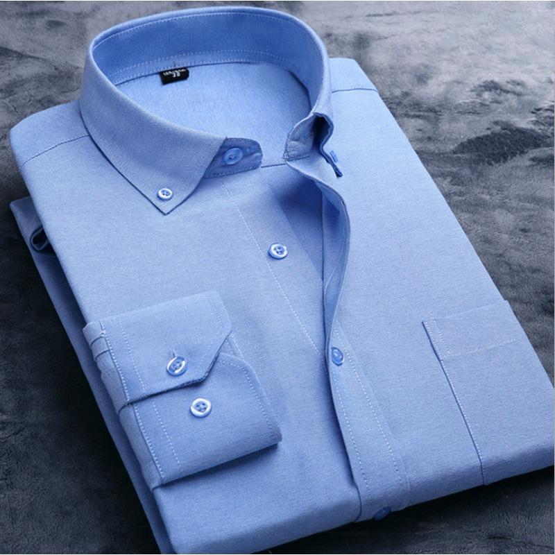 Мужская высококачественная белая оксфордская рабочая рубашка с длинным рукавом 38