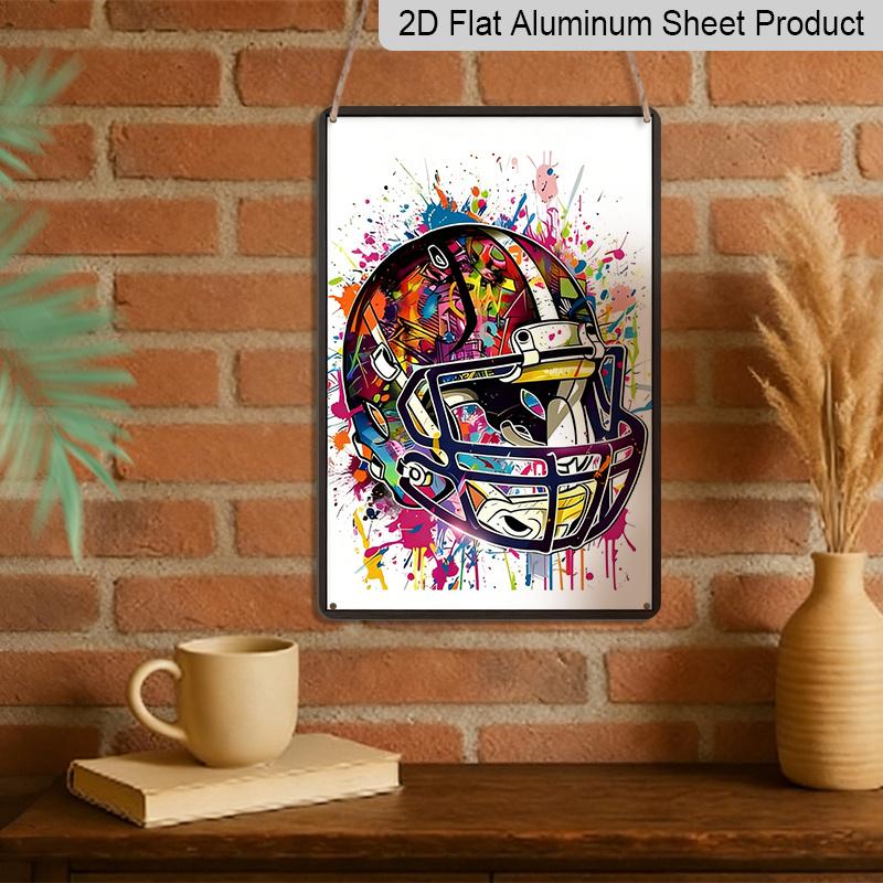 2D Flat, Vintage American Football Graffiti Aluminum Metal Wall Art Sign - 12x8 Inch Aluminum Retro Decor, Vibrant Color Splash Design for Home