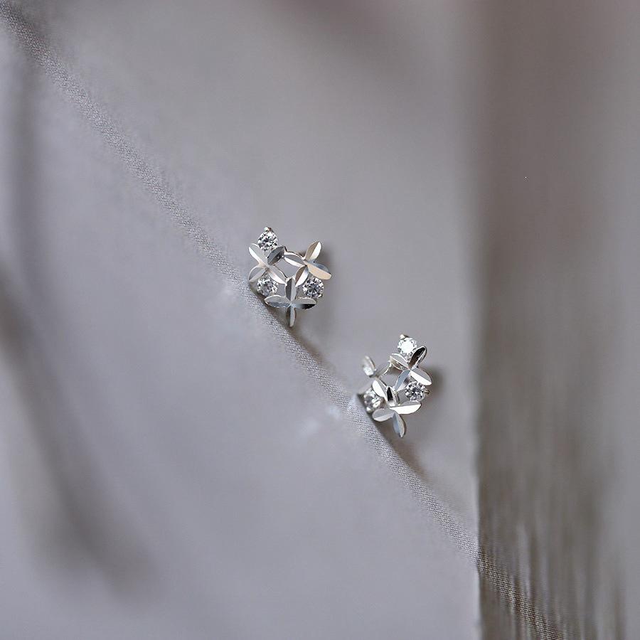 Bouquet S925 Sterling Silver Handmade Carved Cute Mini Earrings for Women 925 Sterling Silver
