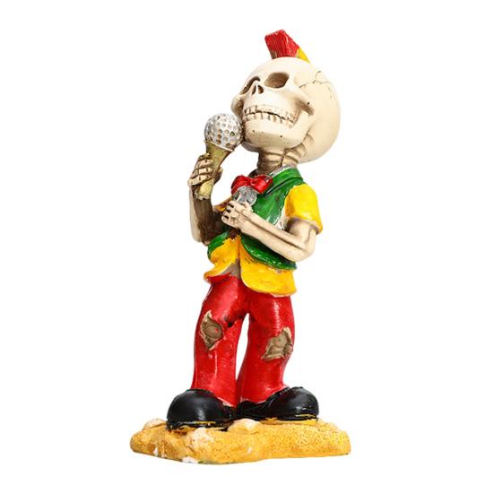 Rock Skeleton Figurine Skeleton Band Saxophonist Decoration Skeleton Guitarist Singer Statue Halloween Desktop Ornament for Mantel Shelf