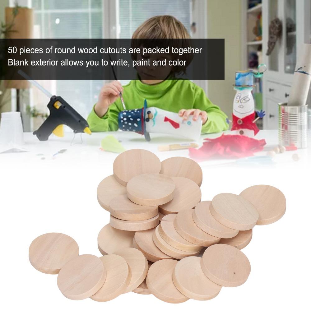 50PCS Round Wooden Circles Unfinished Surface 1.2 Inch Diameter Wood Slices 5mm Thick Wood Wood Cutouts Wood Carving
