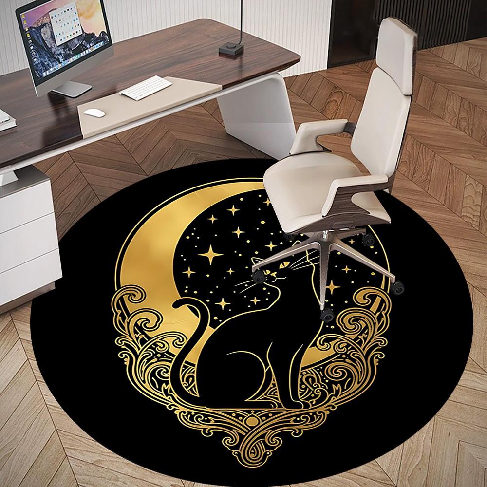 1pc Cat Moon Round Chair Mat Area Rug - Non-Slip, Floor Mat for Office, Bedroom, and Indoor Decor C1125402