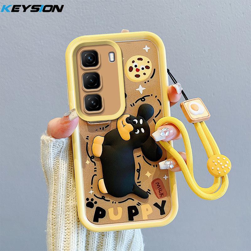 KEYSION Shockproof Case for Infinix Hot 50 4G 5G with Lanyard Soft Silicone Cute 3D Cartoon Doll Phone Cover for Infinix Hot 50 Pro 4G