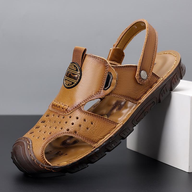 2025 men's shoes summer leather beef tendon sole sandals men's bag head beach shoes summer casual outdoor dual-purpose sandals non-slip