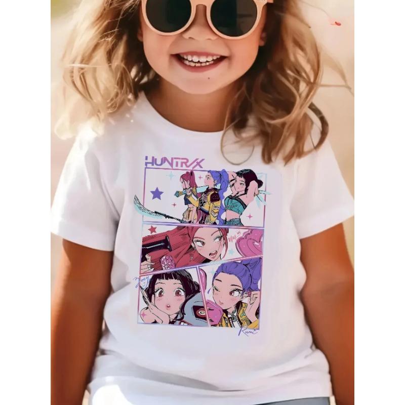 Huntrix Kpop Demon Hunters T-Shirt for Boys Girls Cotton Fans Gift Summer Crew Neck Short Sleeve Tees Fashion Kids T-shirt