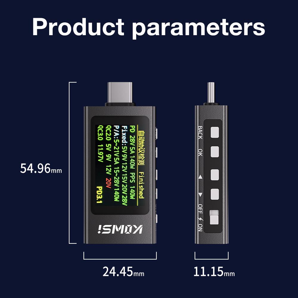 KWS-X1 Digital Voltmeter 3.3-36V 0-12A Type-C Voltage 240W USB Tester Fast CHARGING Trigger Meter HD IPS Display