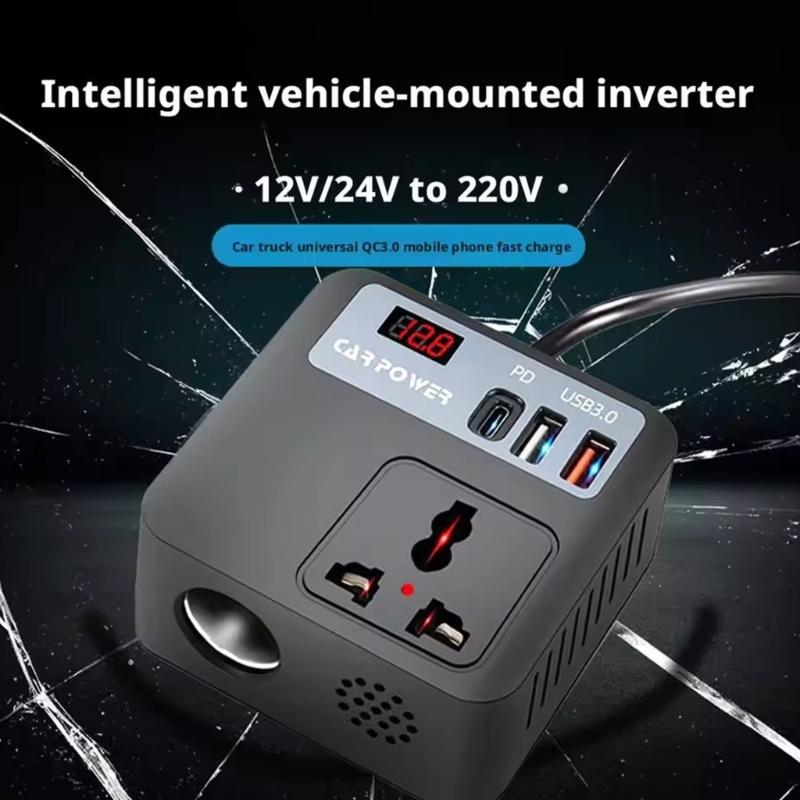 DC12V-24V to 220V AC Car Travel Adapter Voltage Converter 100W Car Power Inverter Car Plug Adapter Outlet for Road Trip