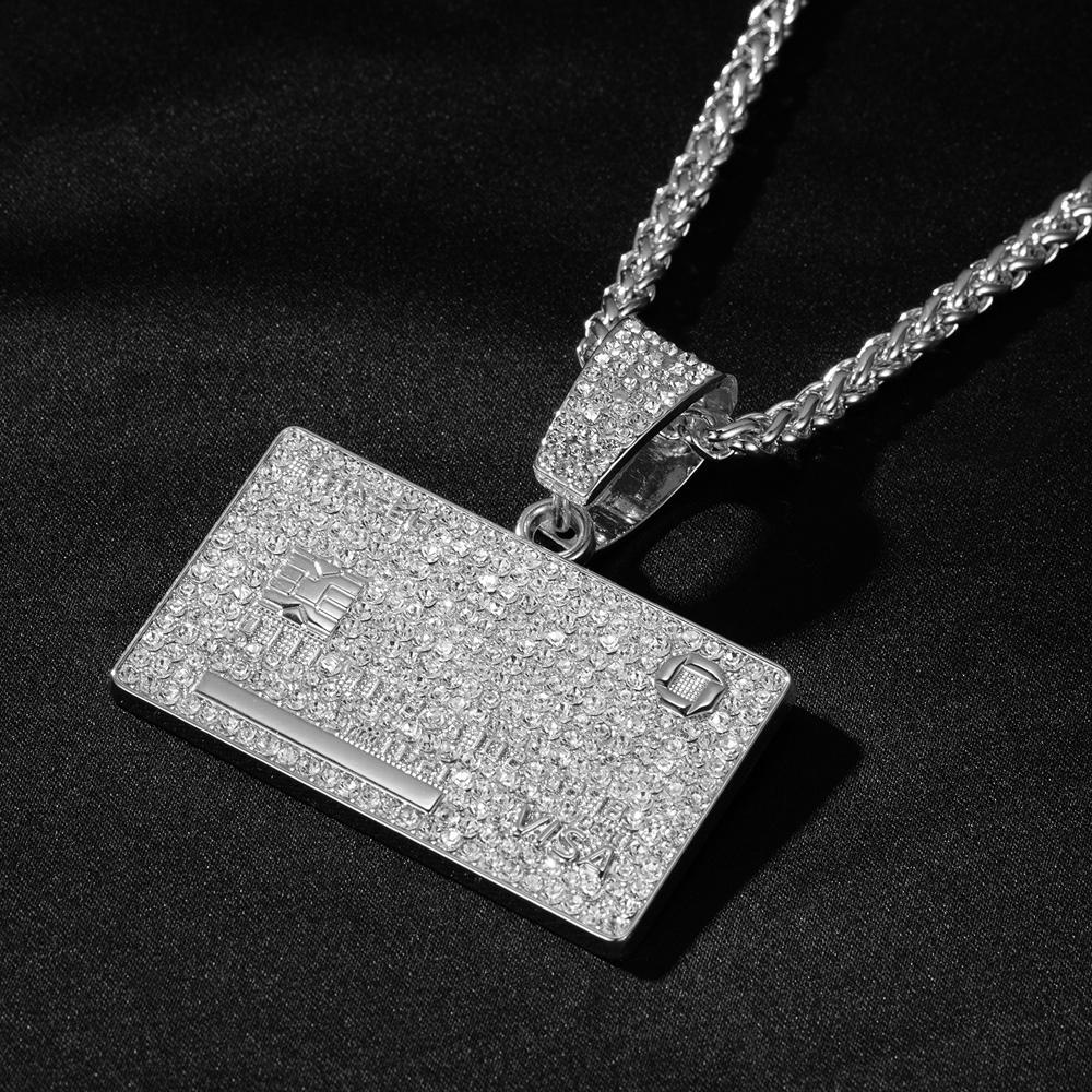 Men's Hip Hop VISA Golden Silvery Card Pendant Necklaces With 5mm 24 Inch Long Chain Credit Card Pendants for Daily Wear Unisex