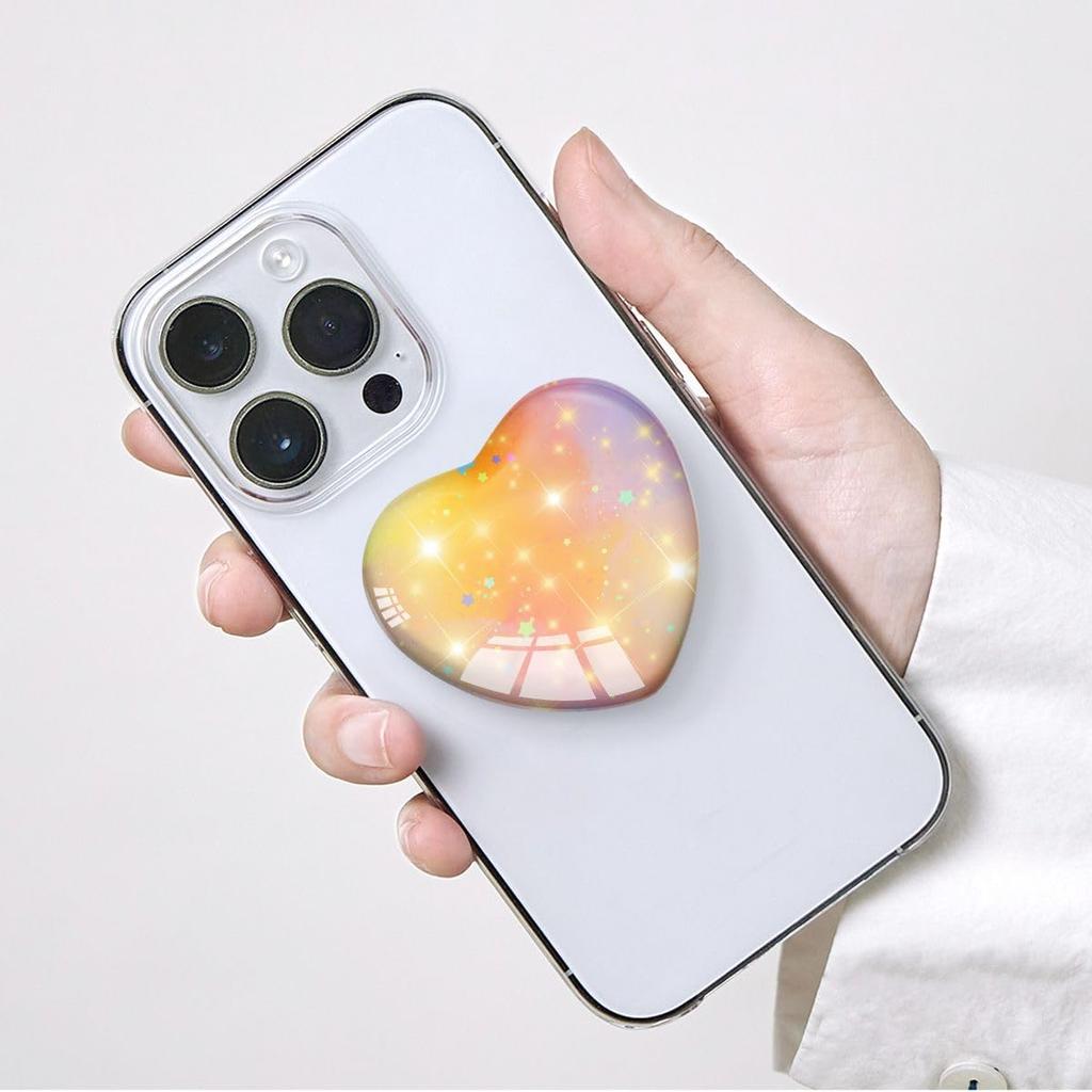 Luhoit Expandiing Cell Phone Grip Heart Shape Glass Finger Holder for Smartphones, Cellphone Collapsible Stand - Orange Glitter