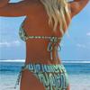 The New European and American Split Printing Splicing Neck Women's Split Swimsuit Bikini Suit Is Sexy
