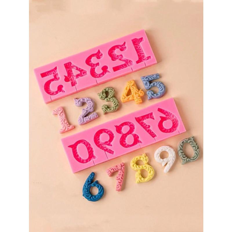 

1 Set 0-9 Number Shaped Silicone Molds, Minimalist & Practical Multifunctional one-size розовый