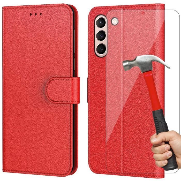 Protective Case - PROSHOP - Samsung S21 - Red - Leather Effect - Shockproof