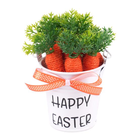 Mini påskfestdekoration Miniatyrjärnhinkprydnad med skumägg/morötter för vårfestpresenter DIY-hantverk