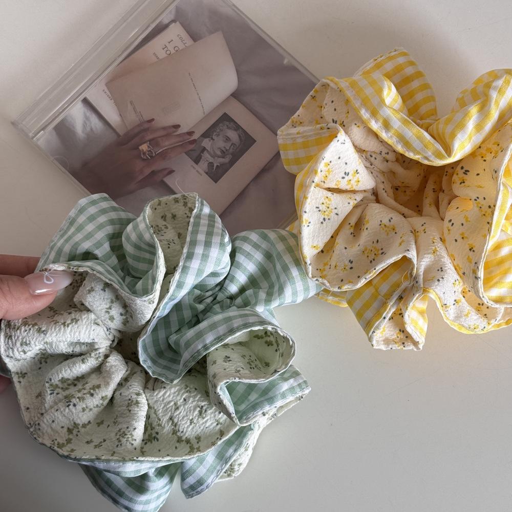 Korean-Style Checkered Floral Waist-Cinching large Intestine Circle Hair Circle, Checkered Bun Hair Rope Sweet Hair Accessories