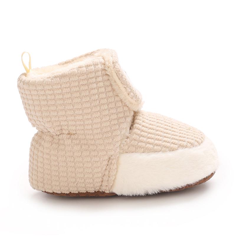 Unisex kojenecké bavlněné boty a ponožky proti pádu: Protiskluzné, sametem podšité, měkkosolové pre-walker pro zimu (0-1 rok)