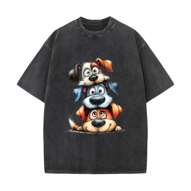 SX-25 MINISO 2026 Summer Vintage Wash  Printed Pure Cotton Shoulder Style Men's and Women's Round Neck Short Sleeved Couple T-shirt