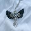 Elegant Y2k Gothic Cross Necklace With Olink Chain And Unique Angel Wing Design
