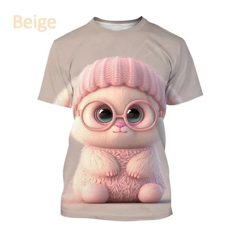 Letní horký výprodej Králík 3D tisk Tričko Zvíře Kulatý výstřih Krátký rukáv Módní Unisex Ležérní Roztomilé topy Chlapecké Dívčí Trička