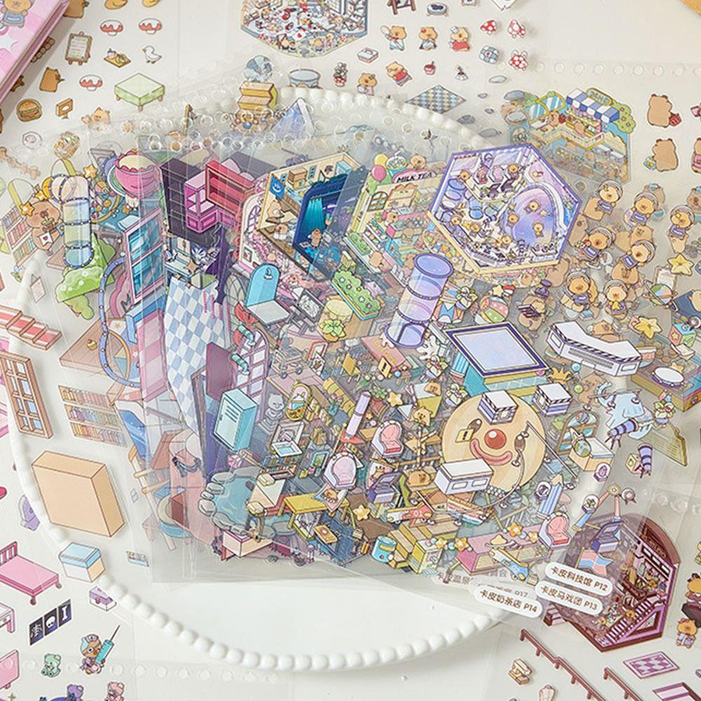Decompression Miniature Landscape Sticker Collection PET DIY Cabin Scene Sticker  Children Gift