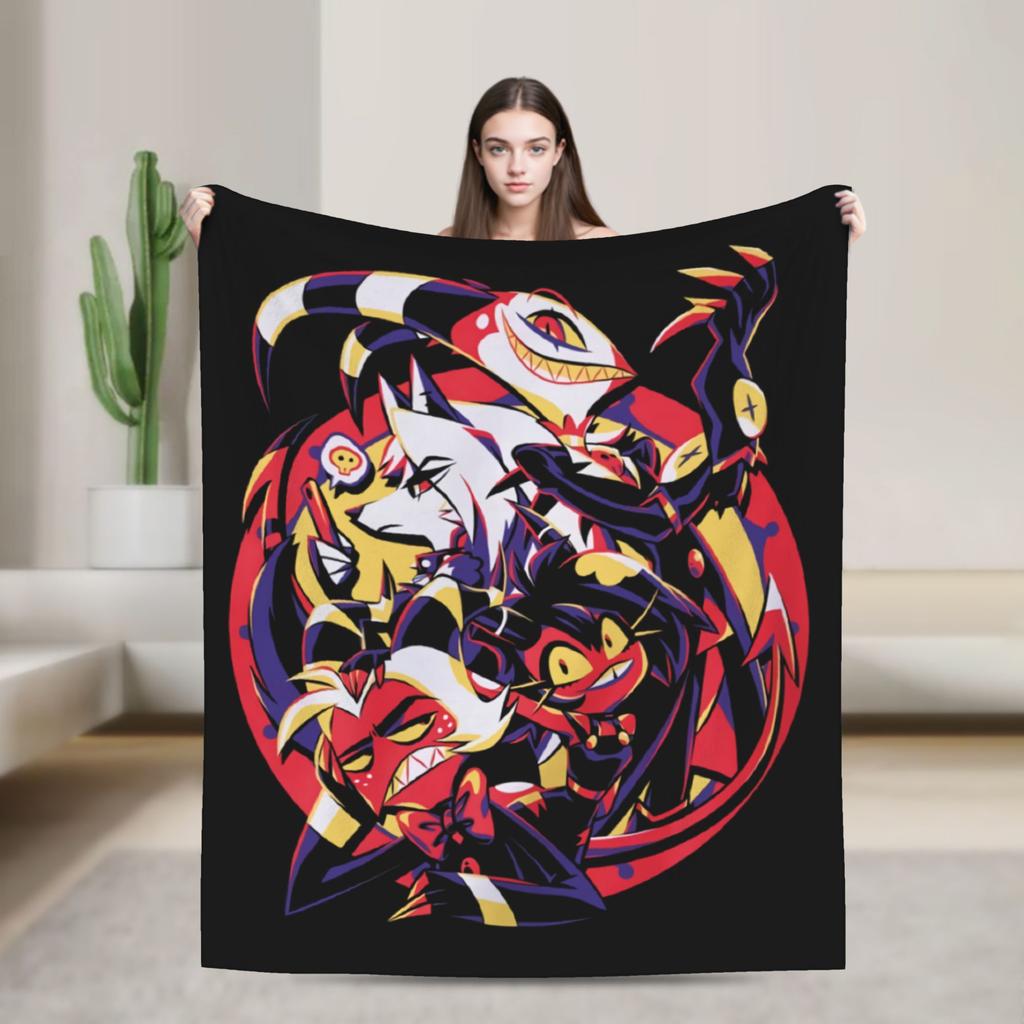 Loona Don't Care Dark Coral Fleece Plush Throw Blankets Helluva Boss Anime Blankets for Sofa Outdoor Ultra-Soft Bedding Throws
