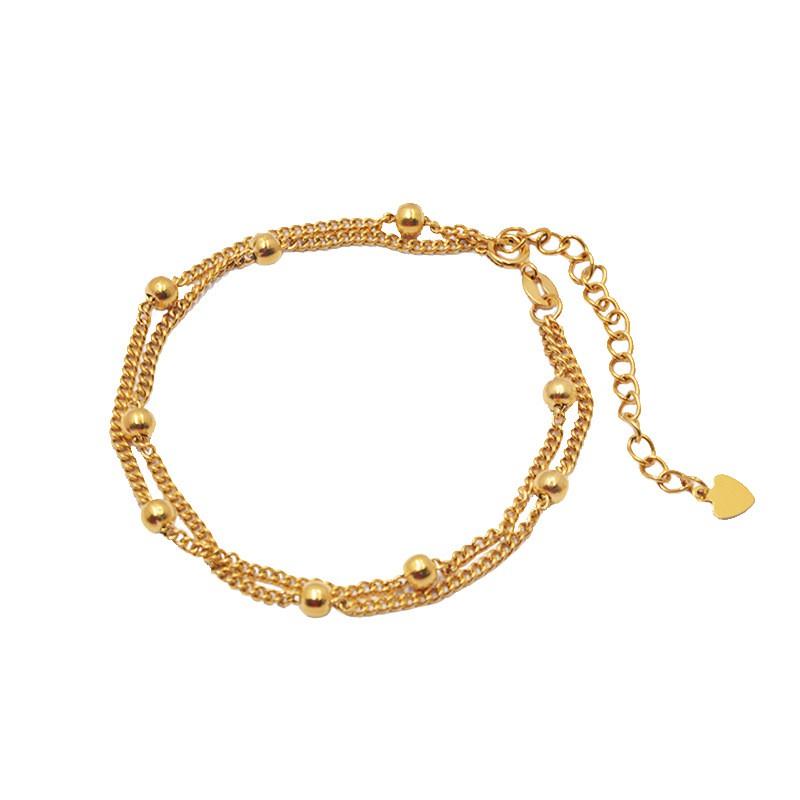 Double Layer Beaded Bracelet Women 18K Gold Plated Titanium Steel Geometric Design Lightweight Luxury Style