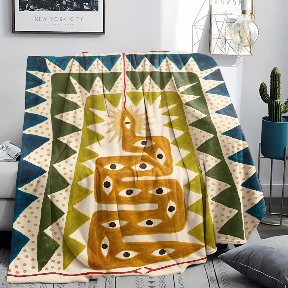 1Pc Abstract Art Print Flannel Blanket, High quality Comfortable for All Seasons, Home Decor, Warmth and Comfort, Perfect for Christmas Gifts