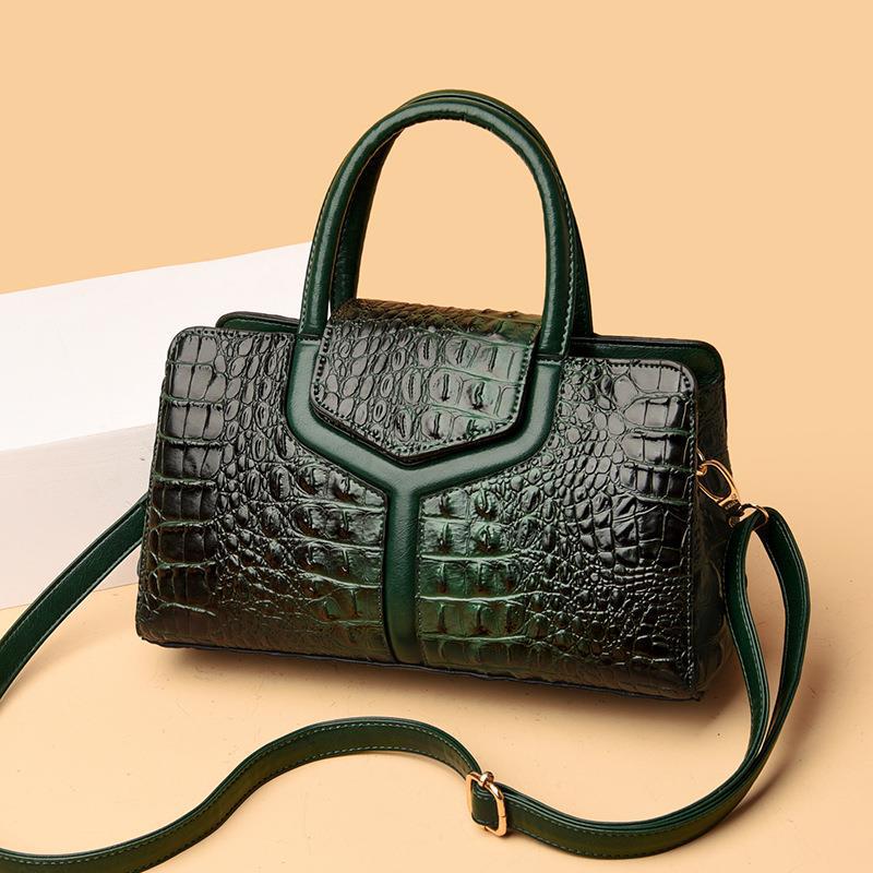 Crocodile Pattern Women's Shoulder Tote - European & American Retro Fashion with Zipper, Large Capacity