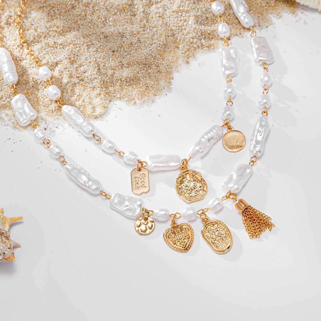 2Pcs/Set Baroque Imitation Pearl Necklace for Women Creative Geometry Pendant Jewelry Accessories