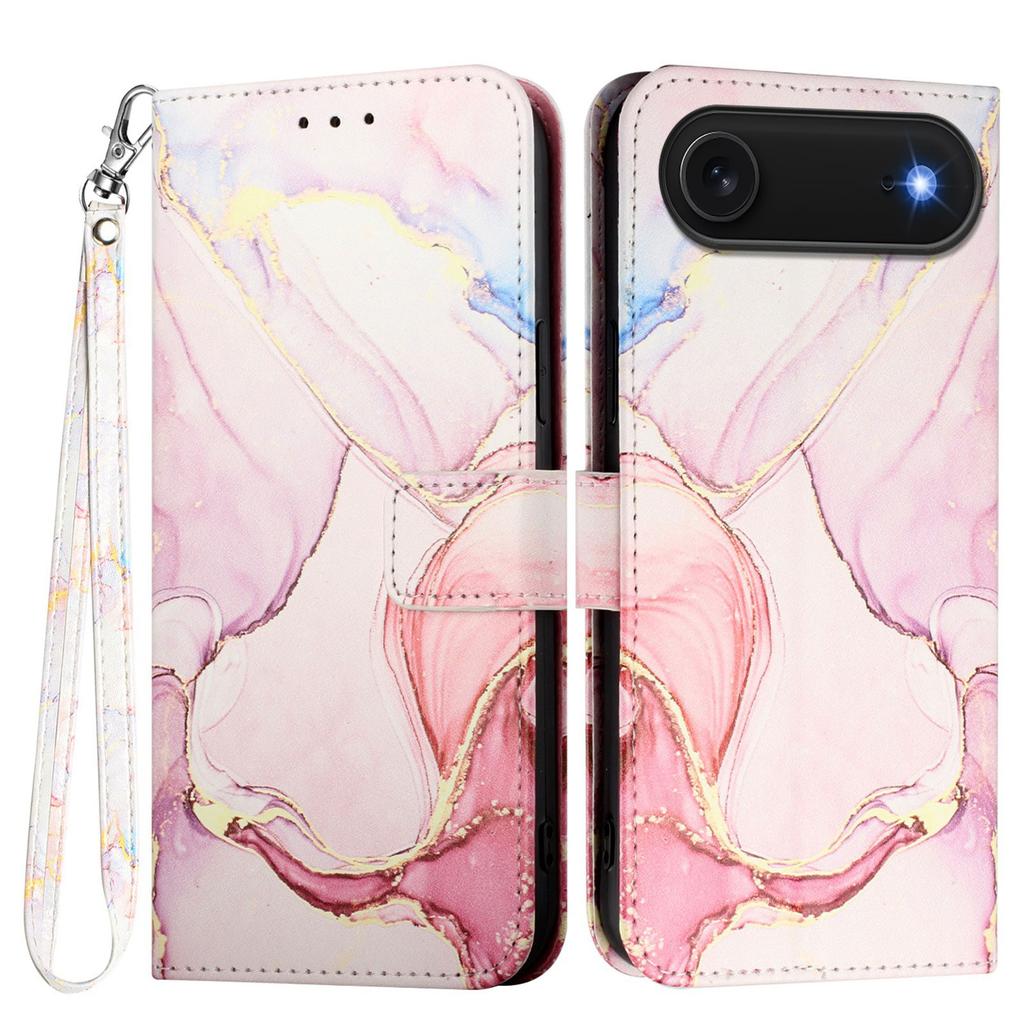 For iPhone 17 Air Case with Strap Marble Pattern Leather Phone Cover Card Holder