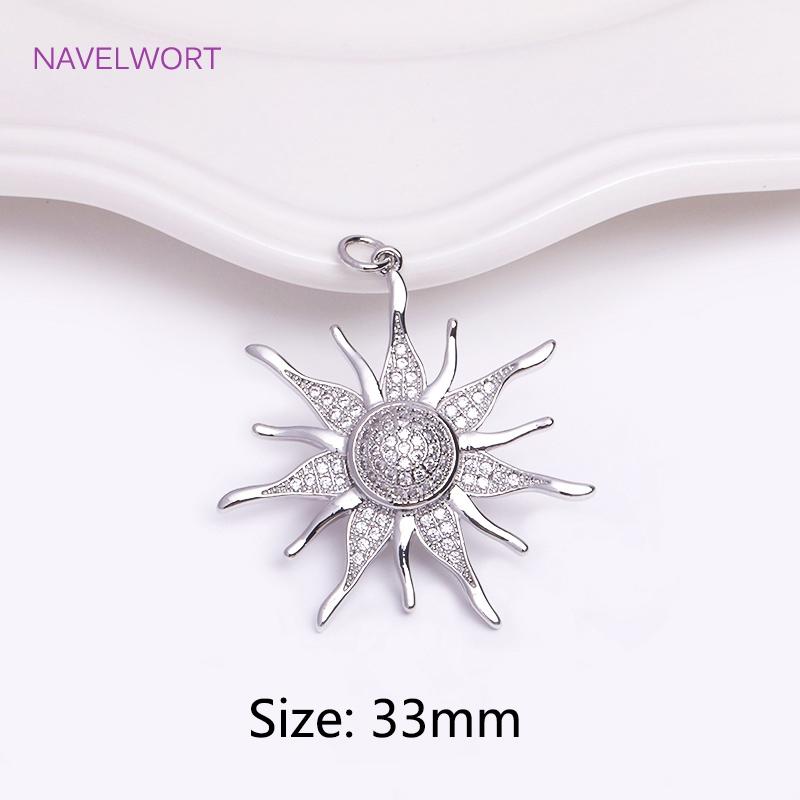 18K Gold Plated Brass Charm,Round Sun Charm For Necklace Making Findings,Inlaid Zircon Sun Pendant,Jewelry Charm,DIY Accessories