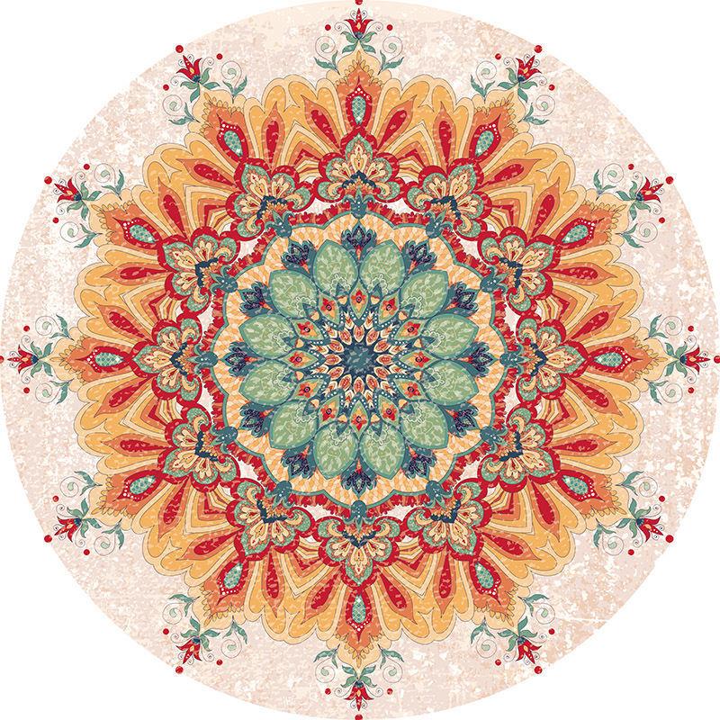 American Retro Ethnic Style Circular Carpet Living Room Bedroom Mat Red Festive Atmosphere Decorated Home Rug Decoration