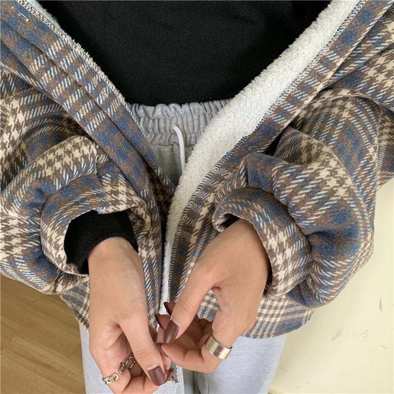 Women's Plaid Long-Sleeve Fleece-Lined Wool Shirt-Coat for Autumn/Winter 2025 – New Design, Niche and Versatile