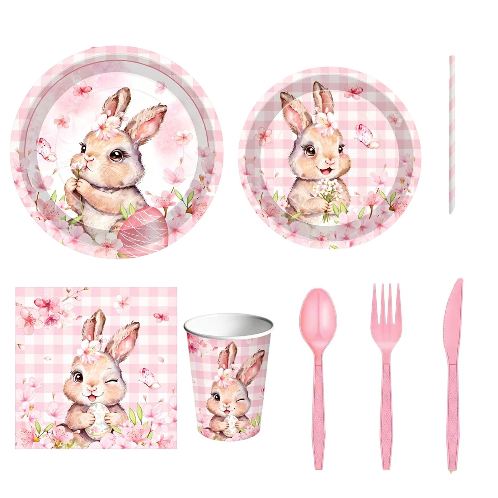 90 Pc Watercolor Easter Themed Party Paper Plates Paper Cups Tissue Paper Straws Disposable Party Tableware Decorations