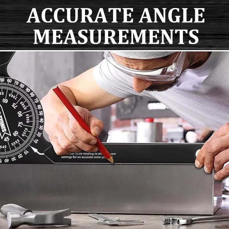 Miter Saw Protractor Aluminum 360° Rotatable Horizontal Angle Ruler Precision Laser-Inside & Outside Miter Angle Measure Finder