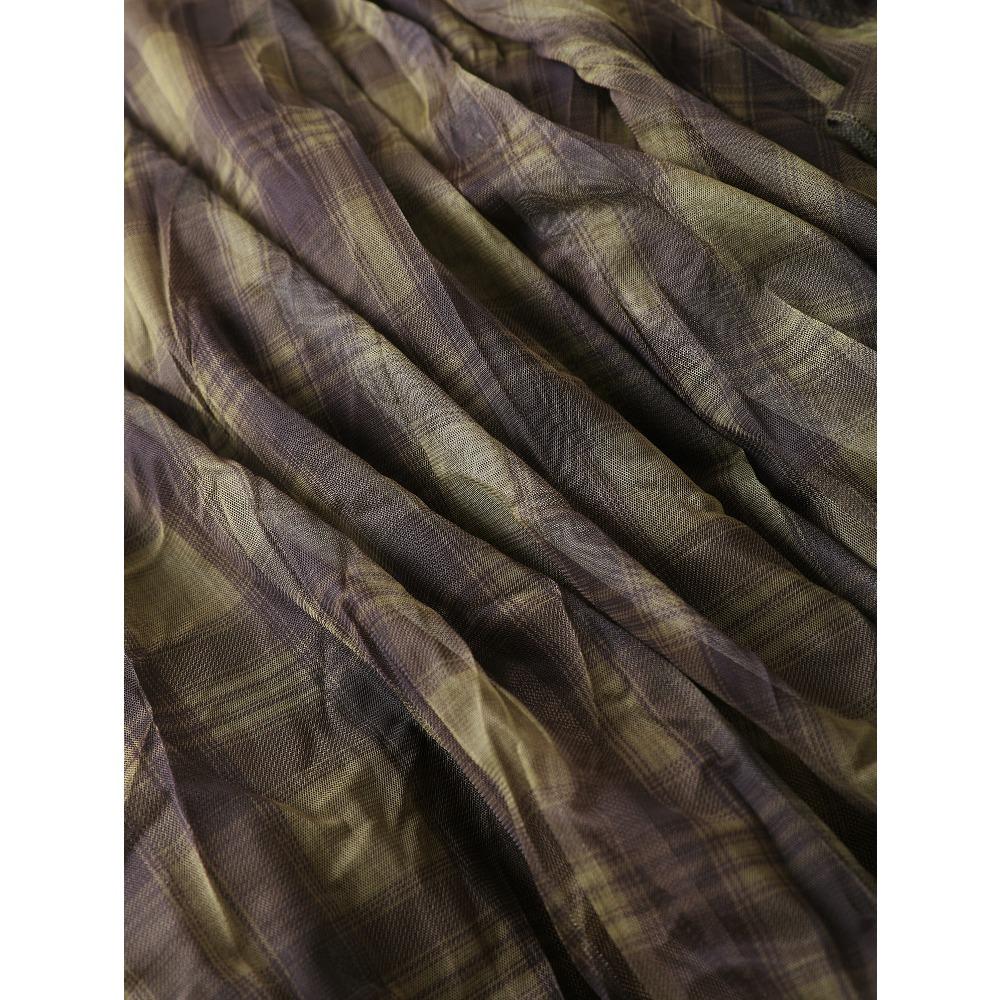 Dimanaf 2025 Autumn Women New Skirts Plaid Loose Elastic Waist Pleated Elegant Long Skirts Red