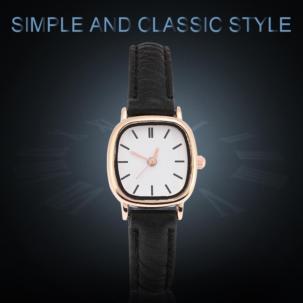 Women Analog Quartz Watch PU Strap Alloy Case Female Wristwatch (Black Strap White Dial)