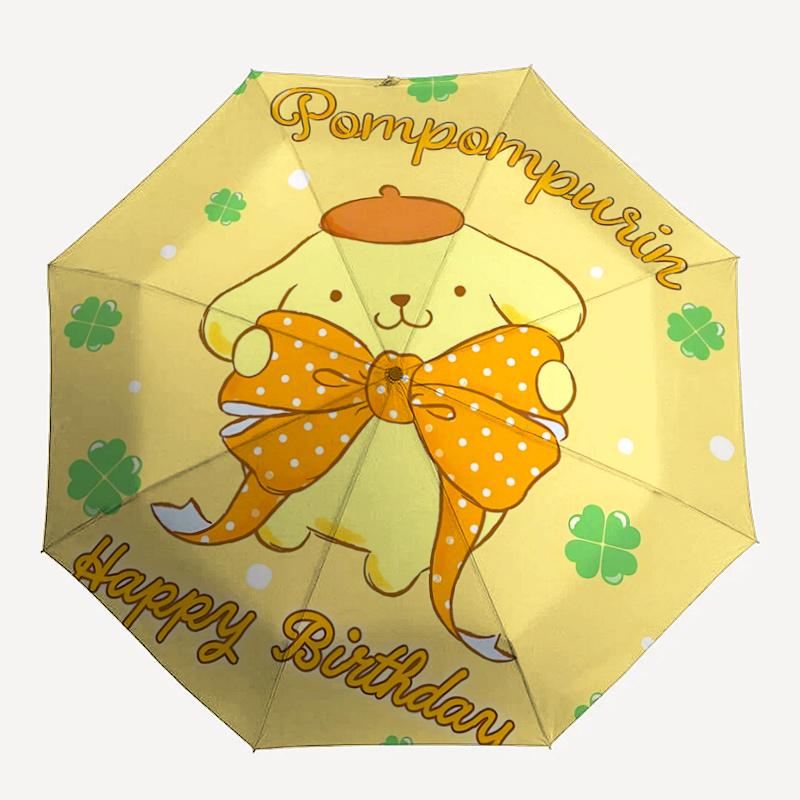 1pc Pompompurin Happy Birthday Automatic Folding Umbrella - Portable 3-Fold Design with 8-Bone Iron Frame, Perfect Gift for Fans, Travelers, Everyday