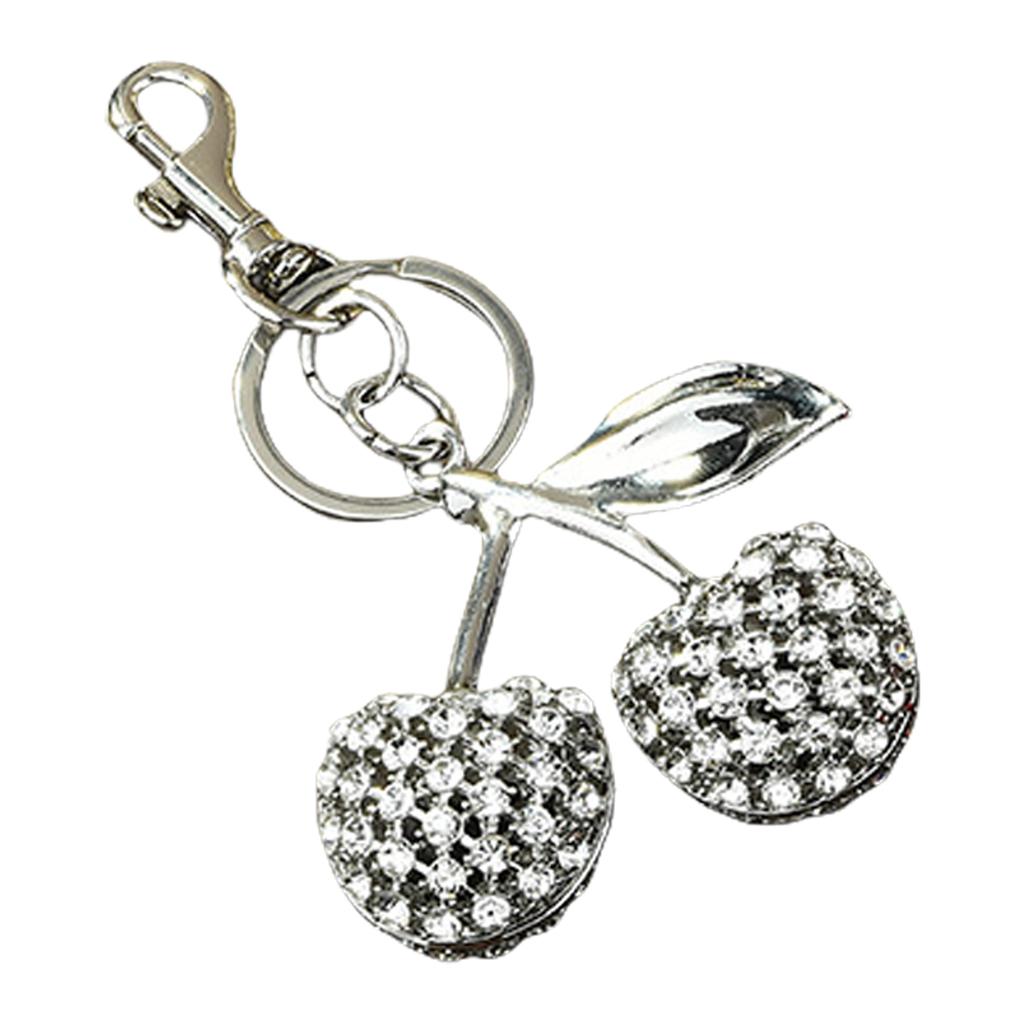 Sparkling 3D Cherry Keychain Charm Bag Accessory Fashionable Rhinestones Fruit Shaped Key Ring Ornament for Women