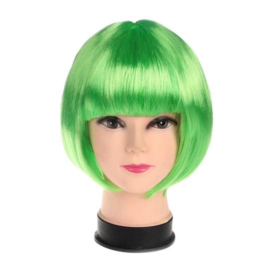 

Women Colorful Short Straight Wig with Bangs Natural Heat Resistant Costume Party Girls Cosplay Bobo Synthetic Hair зелёный