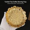 Gold Metal Coffee Tea Tray Retro Embossed Round Flower Tray Turkish Serving Tray  Outdoor Use