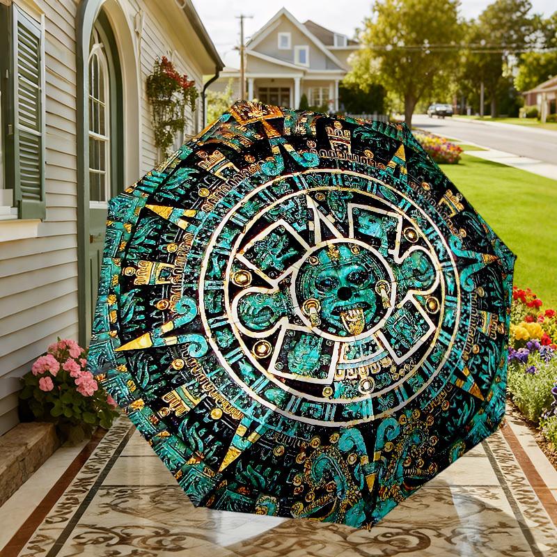 Mayan Calendar Inspired Umbrella: A Unique Blend of Ancient Art and Modern Functionality - Perfect for Outdoor Adventures, Travel Essentials 167
