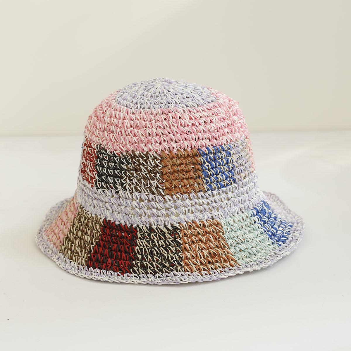 

2026 NEW Y2K Handmade High quality fashion stripe Sun Hat Floppy Summer Hats For Women Beach Panama Straw Dome Bucket Hat 56-58cm