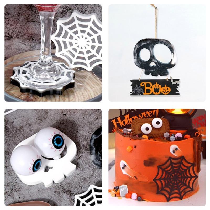 Diy Homemade Mold Coffee Coaster Cobweb Skull Graveyard for Creative Silicone Mold Crystal Placemat Mold for Diy Craft